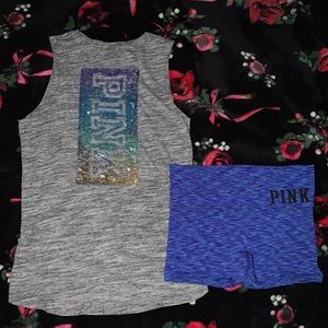 Victoria’s Secret Pink Small Bling Tank Top & Biker Shorts Set